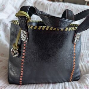 Brighton Black Leather Shoulder Bag with Orange and Green Accents